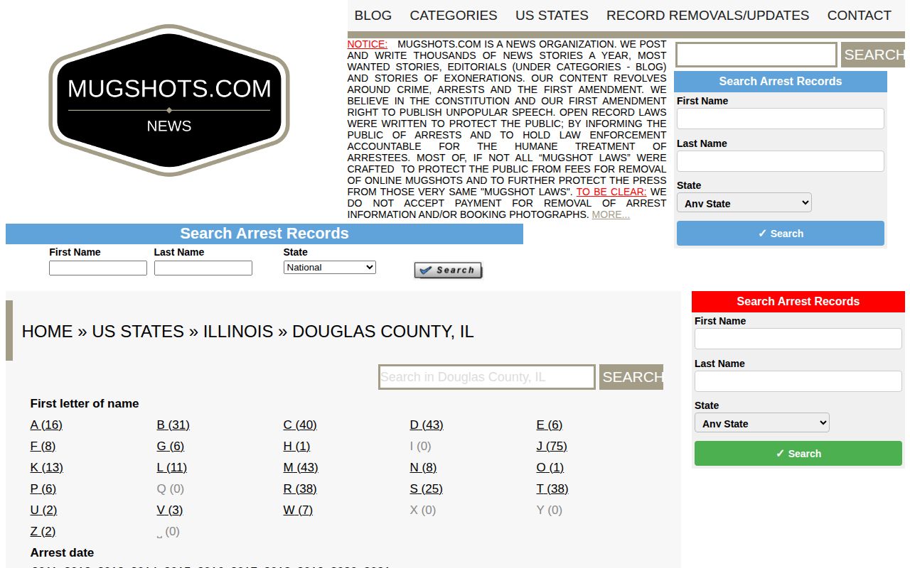 Mugshots.com Douglas County third-party county page for source-landscape comparison