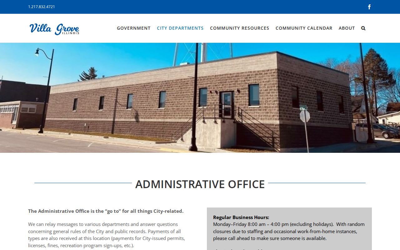 Douglas County Villa Grove city departments page for police and administrative records